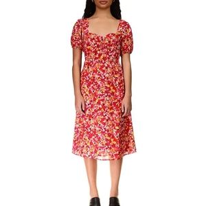Santuary Printed Sweetheart Neck Short Puff Sleeve A-Line Midi Dress